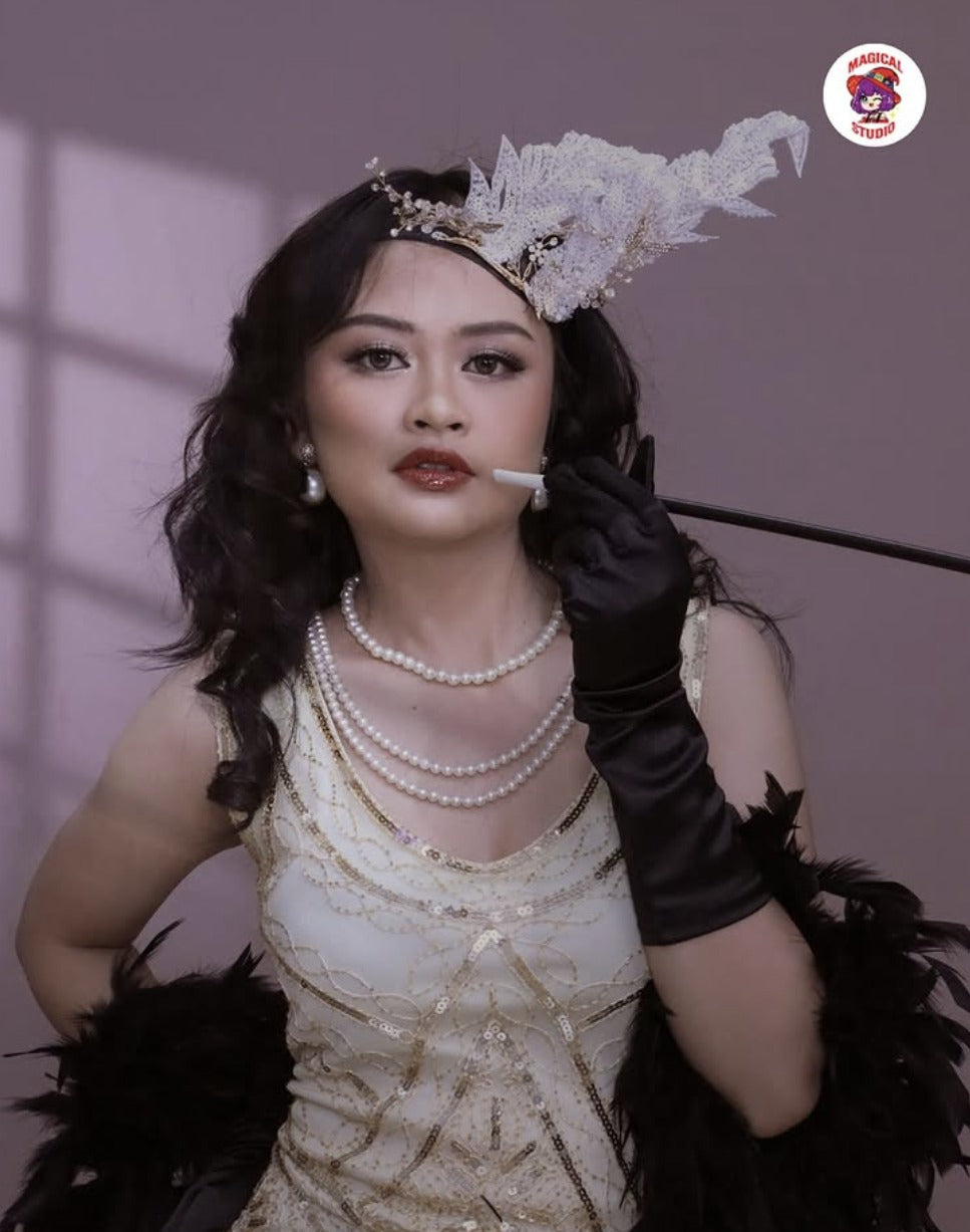 Gaun Flapper Wanita 1920-an (Beige) N01